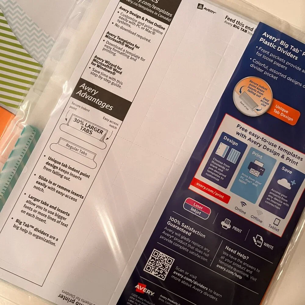 Big Tab Insertable Pocket Plastic Dividers by Avery (5 packs /8 divers per pack)